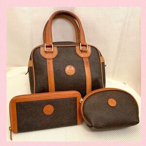 VINTAGE Pierre Balmain 3 piece set purse, wallet and makeup bag paisley Leather